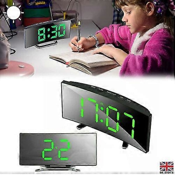 LED Digital Vækkeur Strøm USB/Batteri Temperatur Stort Spejl Display White