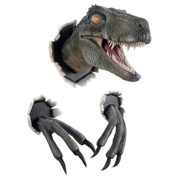 Dinosaurieväggskulpturer 3D Resin T-rex Väggmonterade Tyrannosaurus Statyer, 100% Nya Blue