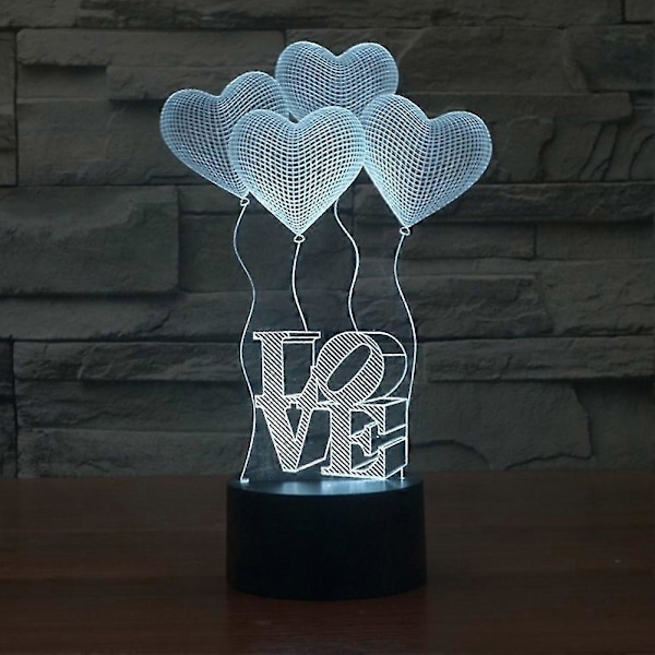 3D Illusion Kärlek Hjärta Form LED Nattlampa Färgrik Par Rum Bordslampa YGWL