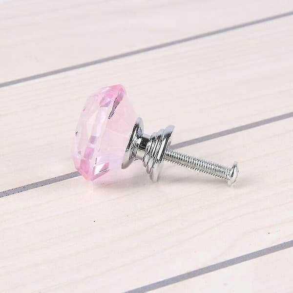 10 stk. 30 mm - Glasskap Krystallform Trekk Håndtak - Rosa