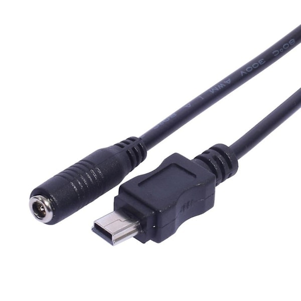 Mini USB 5-polet han til 3,5x1,35 mm hun kabel 20 cm lang sort