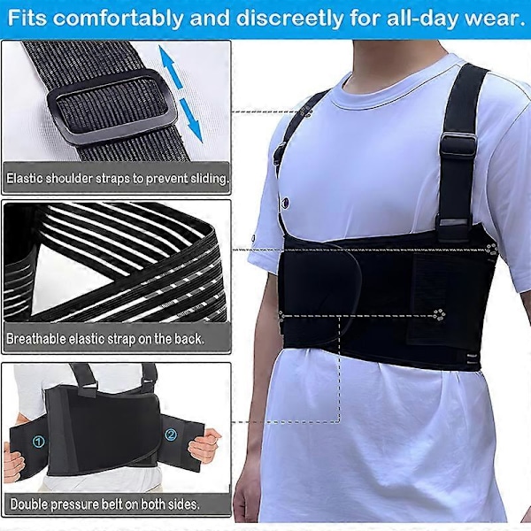 Ribbensstöd Bröstkorg Fraktur Ribbensstöd Kompressionsbälte för Frakturer Förskjutna Revben Skydd Smärtlindring Black Small