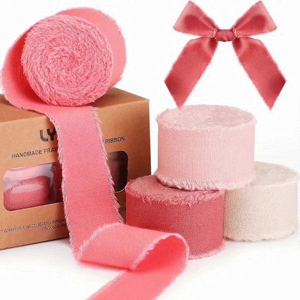 9 rullaa 4cmx5m reunus sifonkinauhaa kukkakimppuihin, käsintehty nauha lahjojen paketointiin, rispaantuvalla reunalla oleva nauha koristeluun light pink 4cmx5m