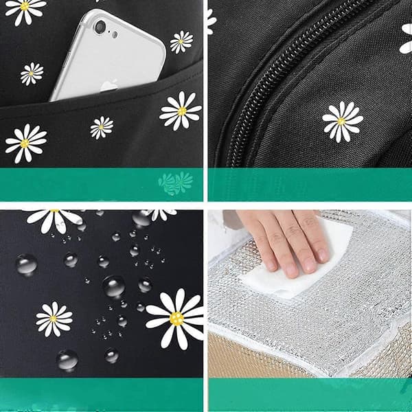 Lunsjpose, isolert lunsjpose kjølebag bærbar termisk lunsjpose organizer tote bag Black
