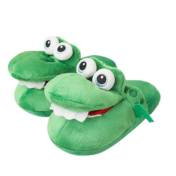 Damskor krokodil plyschtofflor med öppen mun Bomulls-tofflor med rörlig mun för vinter Green L