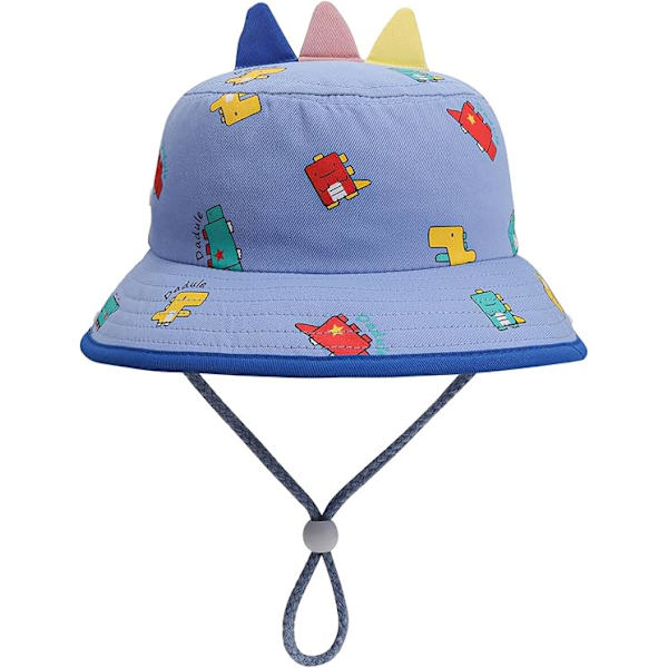 Sommarhatt för småbarn med bred brätte, strandhatt med hakband, dinosauriekeps för barn, pojkar och flickor 2-4 år