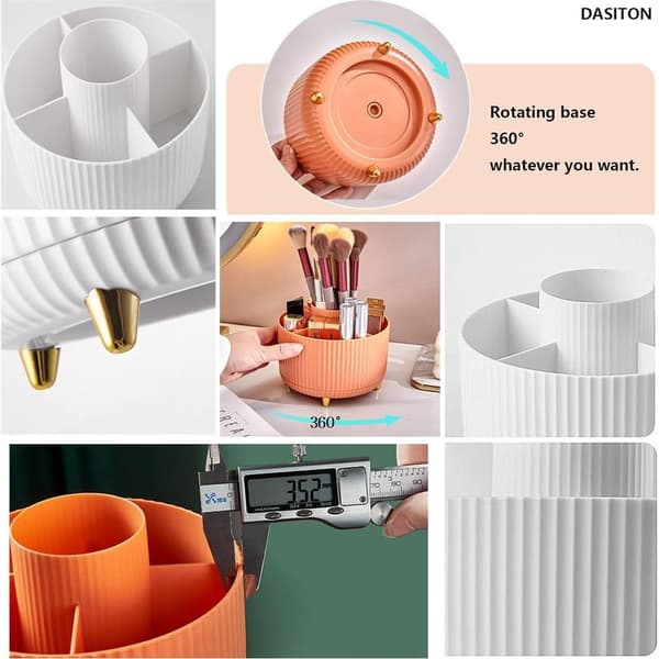 Makeup Organizer med Stor Kapacitet, 360° Roterende Makeup Organizer, Opbevaring af Makeupbørster med 5 Rum, til Toilettet, Badeværelset, Soveværelset