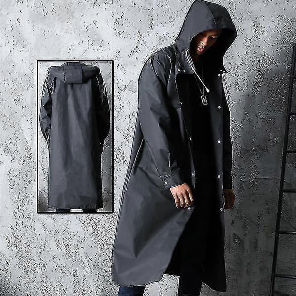 Mote Voksen Vanntett Lang Herre Dame Regnfrakk med Hette - black XXL