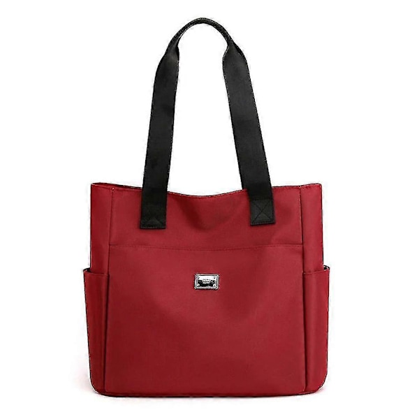 Lett Vanntett Nylon Skulderveske Bærbar Stor Kapasitet Glidelås Håndveske For Kvinner wine red
