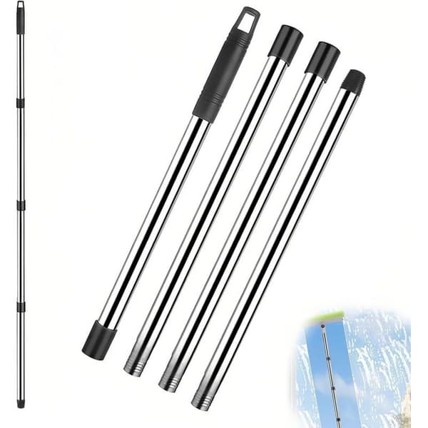 1 teleskopstang, rustfritt stål, PP-håndtak, lengde 144 cm, for vinduer, bil, hjem