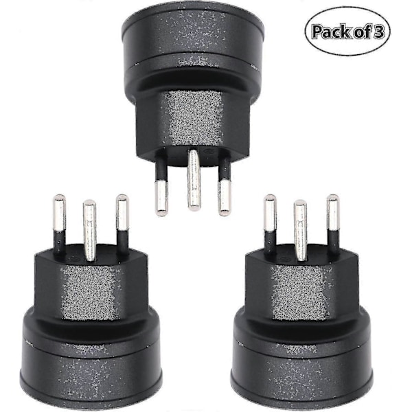Schweiz/Liechtenstein 2-stiftsadapter - EU till DE/FR/IT/ES 3-stiftskontakt (3 stycken, svart)