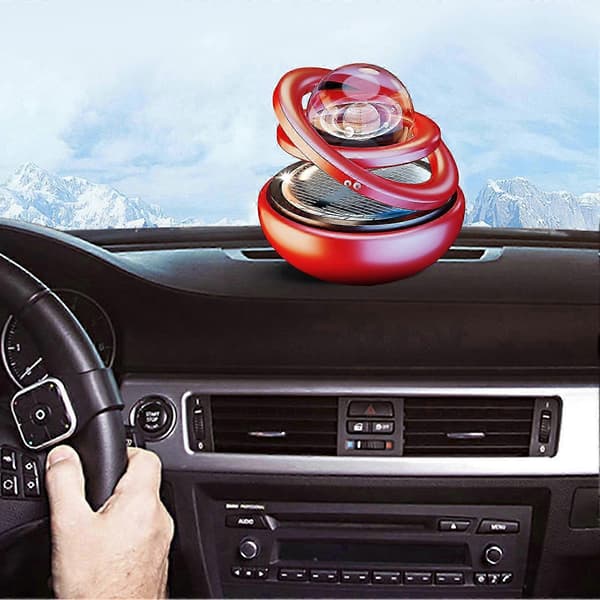 Solar Bil Luftfräschare Roterbar Ring Klar Planetboll Långvarig Doft Luftrenande Auto Aromaterapi Diffuser Ornament Bil Interiör Tillbehör Red