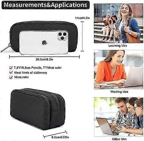 Pencilveske for studenter jenter gutter stor kapasitet voksen penn maker blyant pose kontor organizer enkel holdbar multifunksjonell Balck
