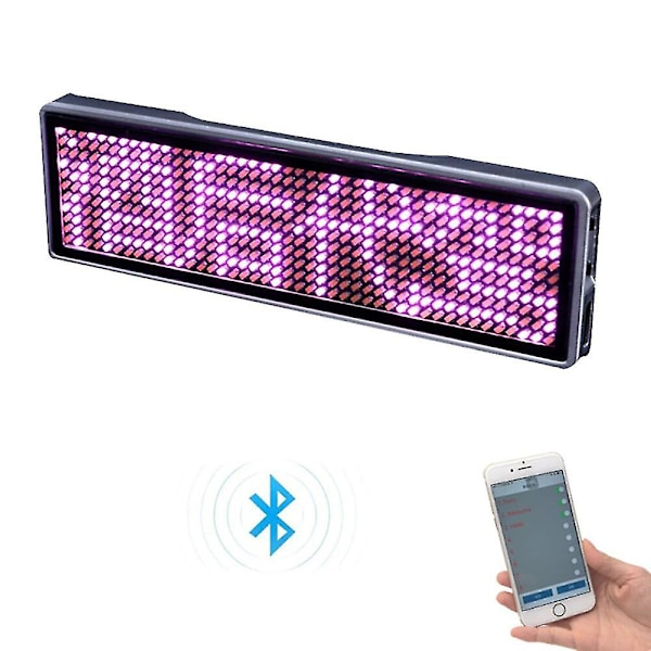 Bluetooth LED-bricka, Uppladdningsbar Digital LED-namnskylt för Festkonferens med DIY Programmerbart Scrollande Meddelande. Pink
