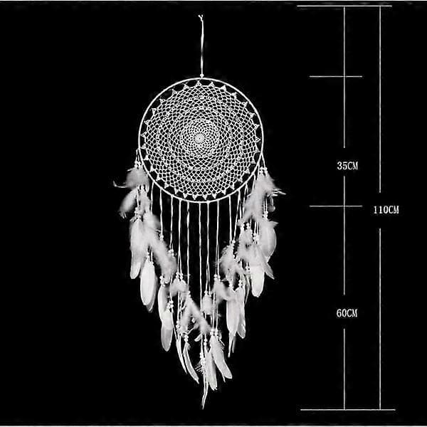 Stor drømmefanger i Boho-stil med hvide fjer, macrame væg H