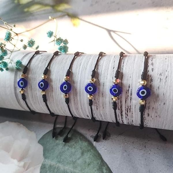 Ondskefullt öga-armband 7 knutar Lyckoarmband Justerbart Kabbalah-snöre
