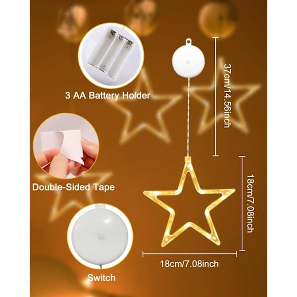 LED Stjerner Julelys, 3-pak LED Julevindueslys, 10 LED Juledekorationer med Timer til Vindue D