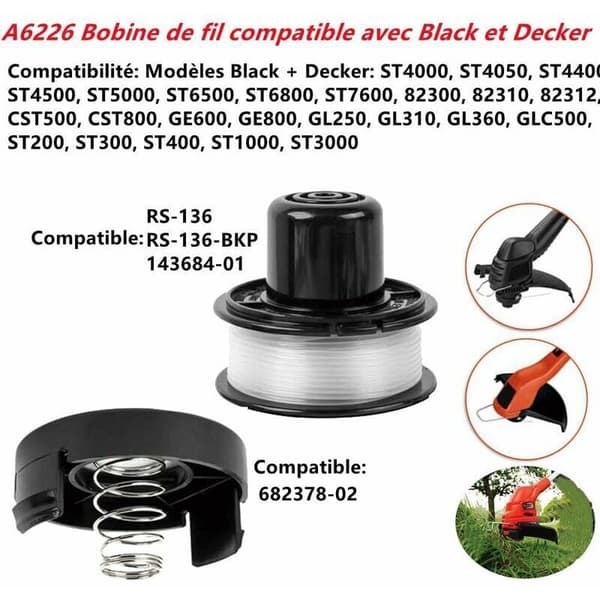 A6226 Spole med trimmertråd til Black and Decker GL360 / GL310 / GL250 / GL360SB Trimmer