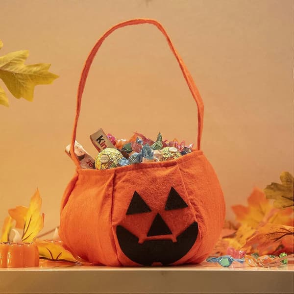 Halloween Pumpaväska, 2-pack Pumpa Godiskorg, Bärbar Pumpahållare för Barns Halloweenfester