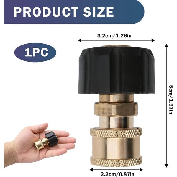 Høytrykksvaskeradapter M22 hunn til 1/4, 14 mm indre diameter, hurtigkobling i messing