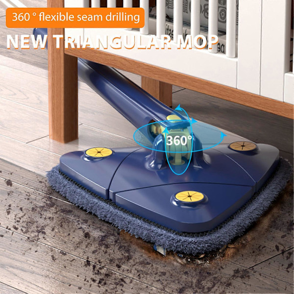 360° kääntyvä säädettävä siivousmoppi märkä- ja kuivakäyttöön, kolmionmuotoinen, käsivapaa pesumoppi siivoukseen Blue 2 Cloths Included