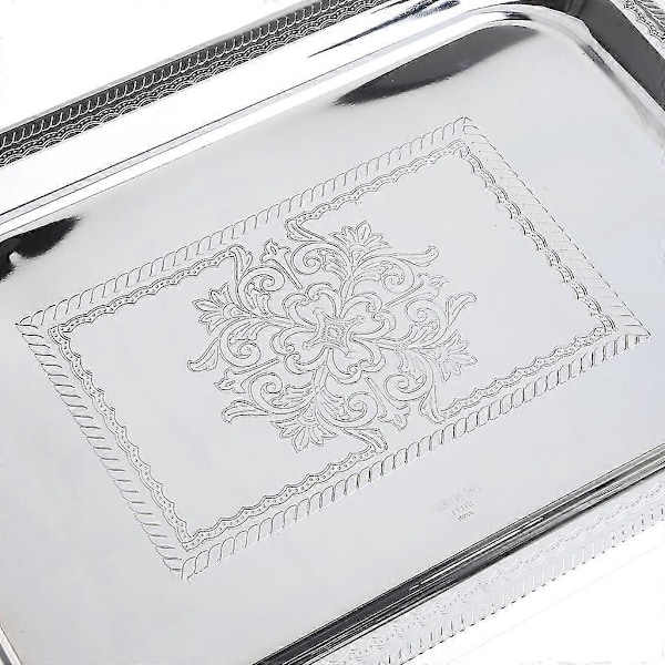 Nordisk serveringsbrett i rustfritt stål med håndtak Elegant rektangulær kaffebar Matholder Dessert Display Plate Dekor Silver S