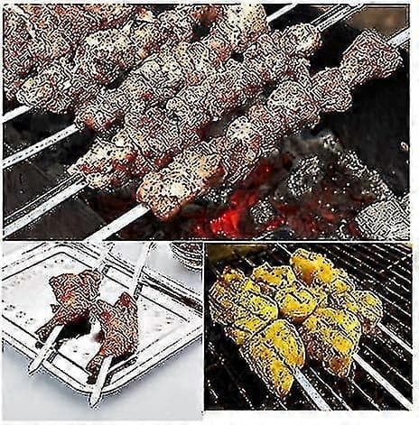 16.5in/42cm Platt Kebabspett Rostfritt Stål Grillspett Med Trähandtag, Set Om 6