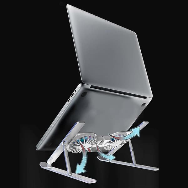 Laptopställ i aluminiumlegering, hopfällbart, bärbart med luftkylningsradiatorfläktar, justerbar höjd, förvaringsställ -Yx