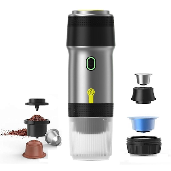 Kannettavat sähköiset espressokeittimet, 3-in-1 matkahöyrykeitin retkeilyautoon, USB-lataus ja langaton lämmitys, ihanteellinen matkailuautoon, patikointiin, toimistoon Silver