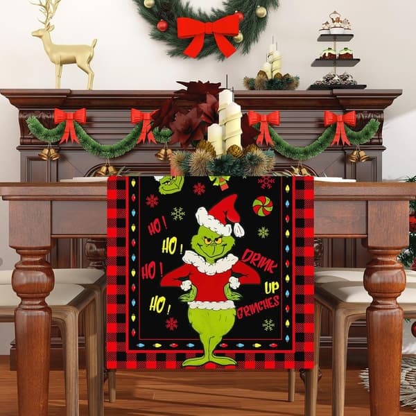Rød Grinch Julebordløper God Jul Duk Julehjeminnredning 33*183CM