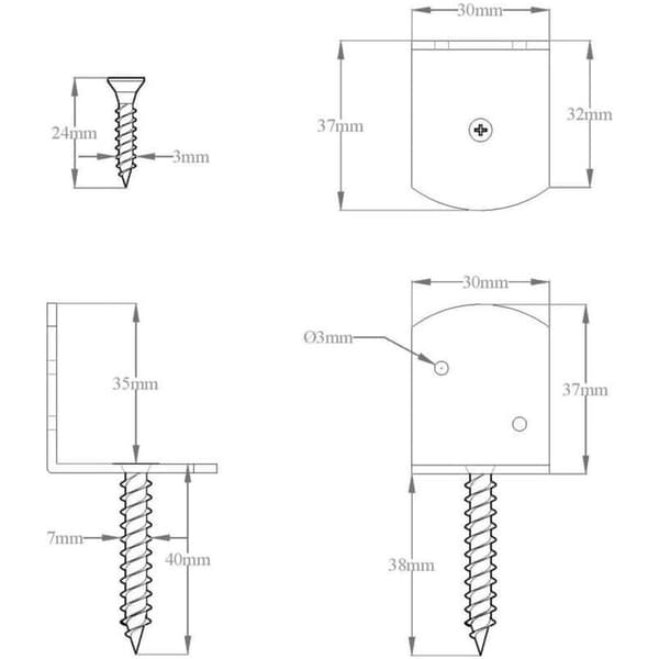 4 stk L-formede gjerdepanelbraketter, galvanisert metall