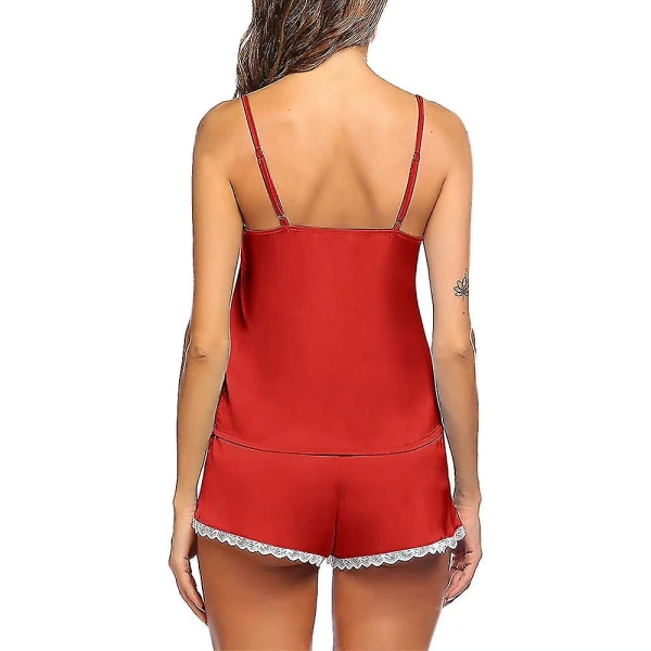 Dam Satin Silk Pyjamas Pjs Set Underkläder Spets V-ringad Cami Linne Shorts Nattkläder Sovkläder Red 3XL