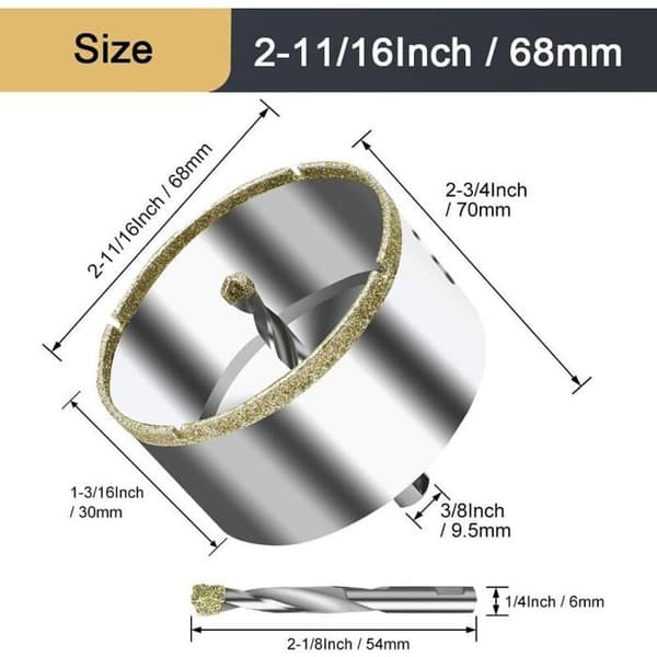 Diamant-hulsav 68 mm - med centreringsbor - til fliser, keramik, marmor, granit, glas - Høj præcision & lang holdbarhed