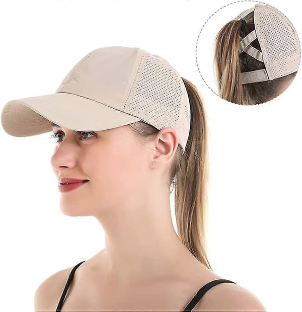 Baseballcaps med kryss-ponytail for kvinner Beige