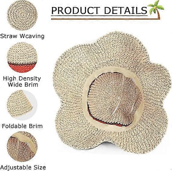 Boho Bredbremmet Strandhatt for Kvinner, Sammenleggbar Solhatt for Kvinner, UV-beskyttelse, Dame Stråhatt, Dame Sommer Strå Solhatt