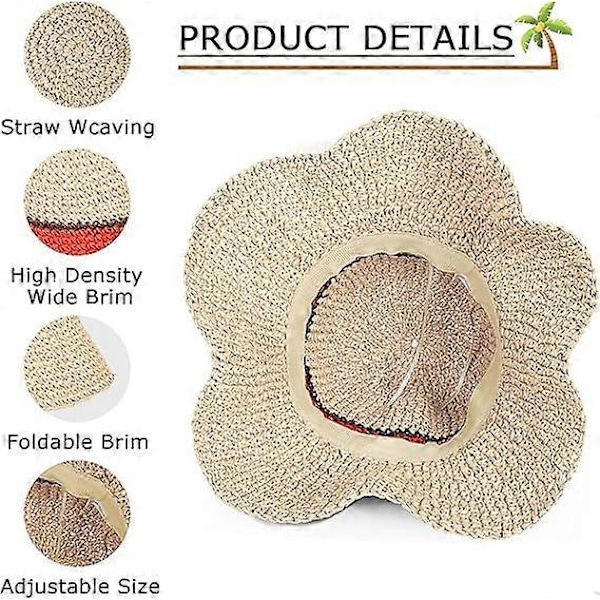 Boho Bredskyggede Strandhatte til KvinderFoldbare Solhatte til Kvinder UV BeskyttelseDame StråhatDame Sommer Strå Solhat