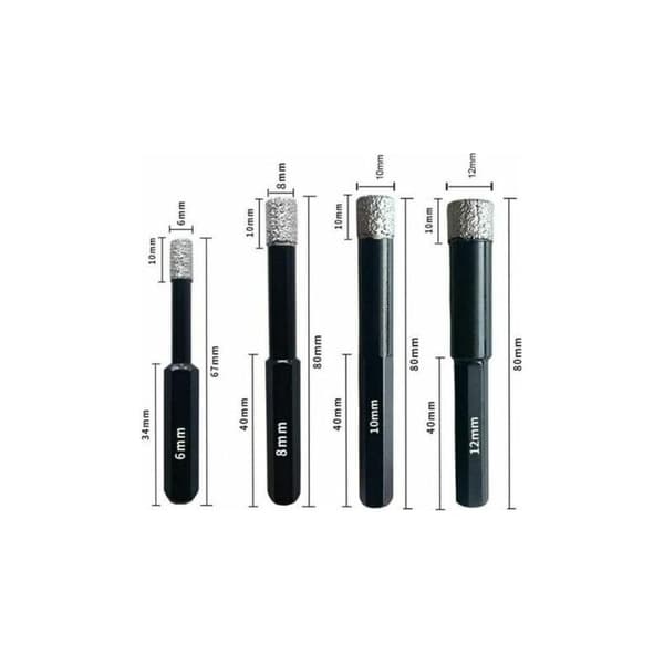 Professionelle diamantborebits til fliser, keramik, glas og sten - Sæt med 4 diamantborebits (6 mm, 8 mm, 10 mm