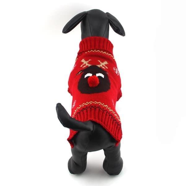 Hundtröja Hund Jul Ren Jultröja Stickad Polotröja med Koppel