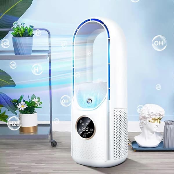 Bladeless Ventilator Bærbar Aircondition LED Display Bordventilator Bladløs Køler Køleventilator Tårn Aircondition til Kontor Soveværelse White