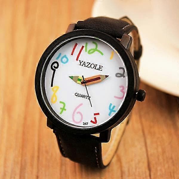YAZOLE 347 Mode Läderrem Dam Kvarts Klocka Casual Färgglatt Nummer