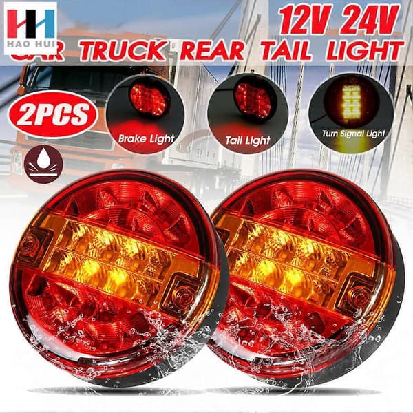 Universell 12v 24v 20-LED baklys bremselys blinklys rund hamburgerlampe for bil lastebil varebil tilhenger 24V