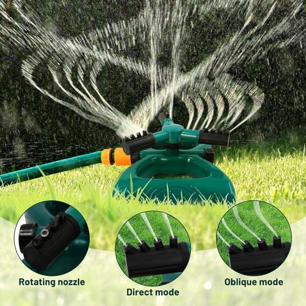 360-graders roterende sprinkler - 1 enhed - ABS-plast - 3 justerbare arme - Haveplæneplanter - Blå og sort