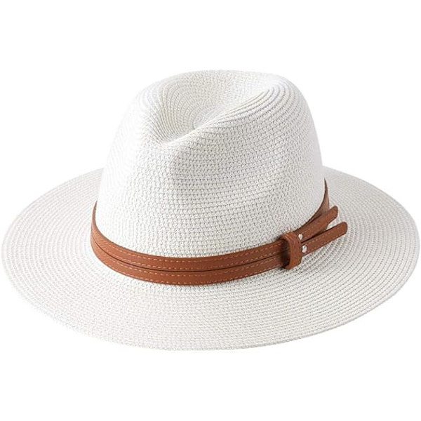 Ny Naturlig Panama Blød Formet Stråhat Sommer Dame/Herre Bredskyggede Strand Solhat UV Beskyttelse Fedora Hat Beige