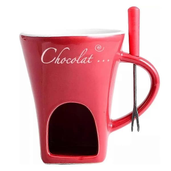 Chokladsmältningsmugg, Fonduekoppar, 130 ml Keramisk Ostmugg med Gaffel Red