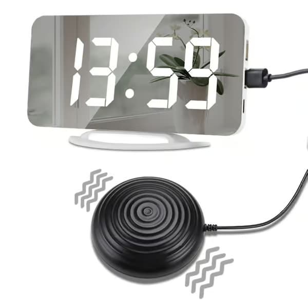 Hög ljudvibrerande väckarklocka för tunga sovande, vuxna och döva, digital spegelklocka med sängvibrator
