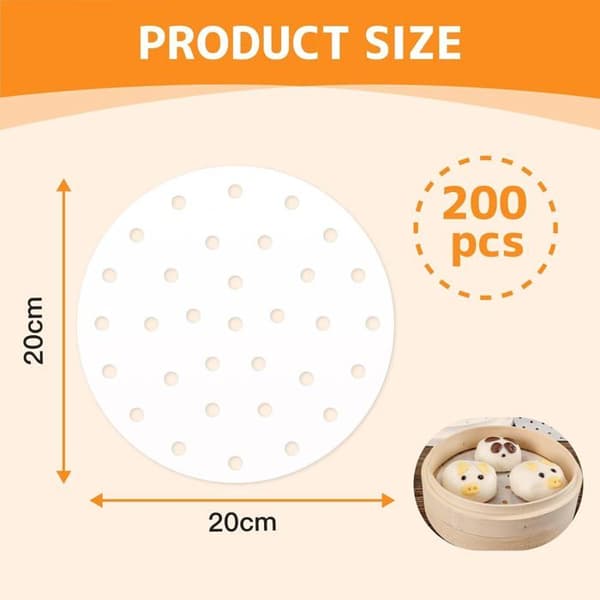 Bagepapir af bambus - 200 stk. - 20 cm - Non-stick - Til luft- og dampfrituregryder - Naturligt