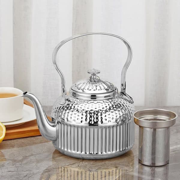 1500 ml tekande i rustfrit stål, sølv, retrostil, med aftagelig si til hjem og restauranter