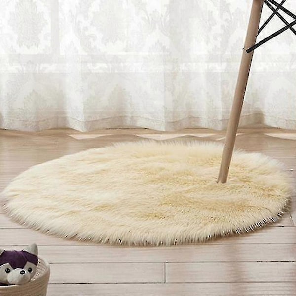 Rund Ryamatta Vardagsrum Sovrum Matta Golv Fluffig Matta Beige 60cm