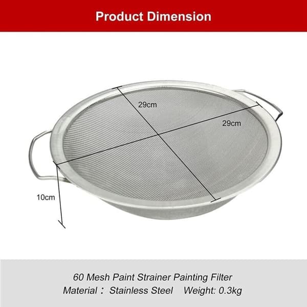 Malingfilter i rustfrit stål, Emulsionsmalingstragt, Filterlåg, Filterværktøj, 60-mesh, Sølv, 292910cm