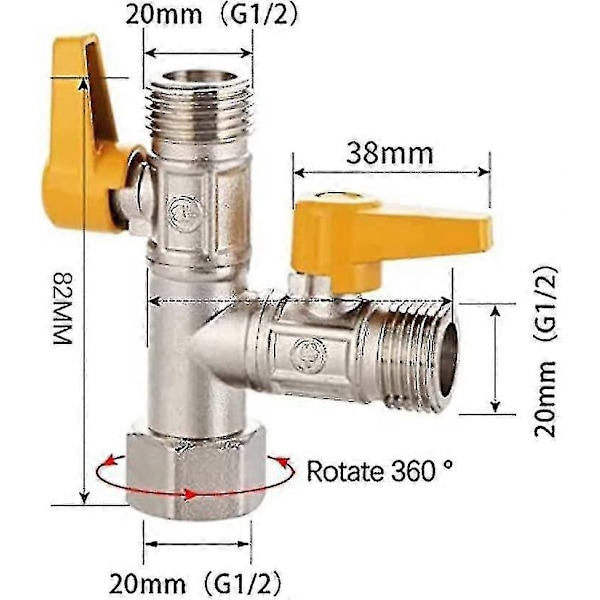 3-vejs ventil messing 3-vejs bruseventil messing 3-vejs ventil T-fitting, stopventil til køkken eller badeværelse